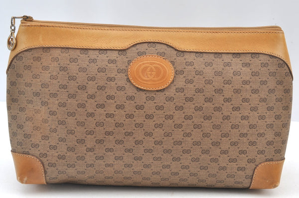 Authentic GUCCI Micro GG PVC Leather Clutch Hand Bag Purse Brown Junk J7273