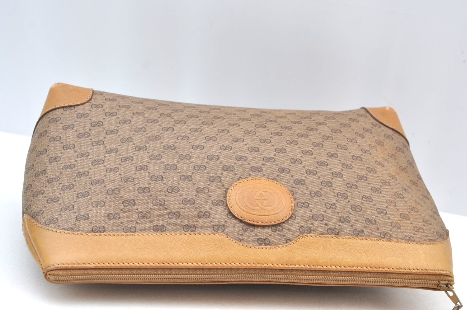 Authentic GUCCI Micro GG PVC Leather Clutch Hand Bag Purse Brown Junk J7273