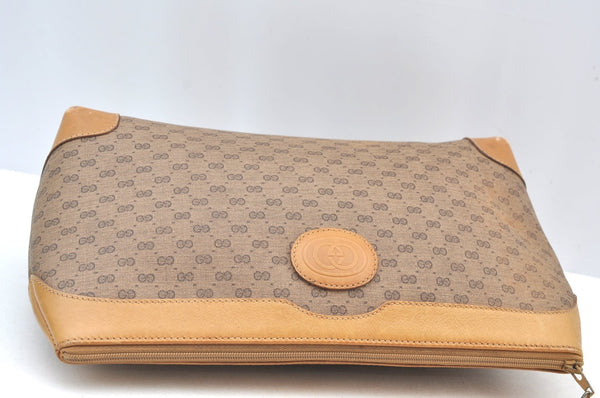 Authentic GUCCI Micro GG PVC Leather Clutch Hand Bag Purse Brown Junk J7273