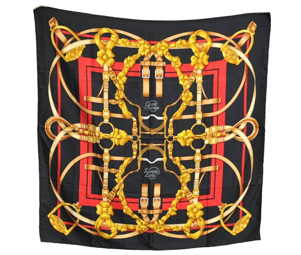 Authentic HERMES Carre 90 Scarf "Grand Manege" Silk Black J7542