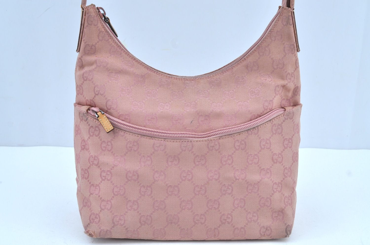 Authentic GUCCI Shoulder Hand Bag Purse GG Canvas Leather 0013386 Pink J8009