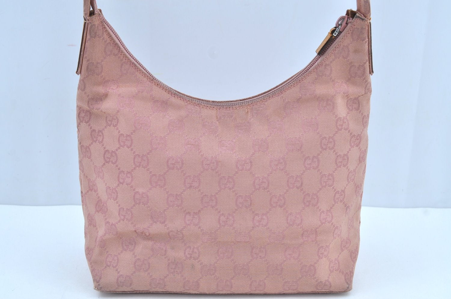 Authentic GUCCI Shoulder Hand Bag Purse GG Canvas Leather 0013386 Pink J8009
