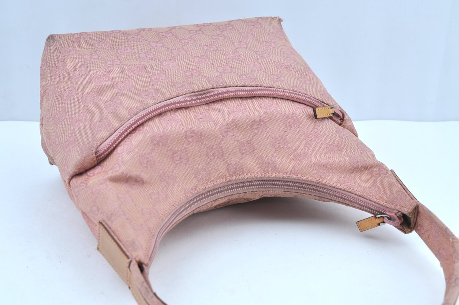 Authentic GUCCI Shoulder Hand Bag Purse GG Canvas Leather 0013386 Pink J8009