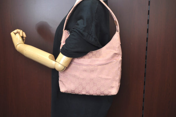 Authentic GUCCI Shoulder Hand Bag Purse GG Canvas Leather 0013386 Pink J8009