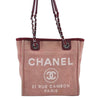 Authentic CHANEL Deauville Line CC Logo Shoulder Tote Bag Canvas Red J9039