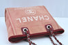 Authentic CHANEL Deauville Line CC Logo Shoulder Tote Bag Canvas Red J9039