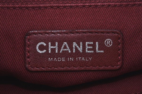 Authentic CHANEL Deauville Line CC Logo Shoulder Tote Bag Canvas Red J9039