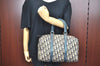Authentic Christian Dior Trotter Hand Boston Bag Purse Canvas Leather Blue J9550