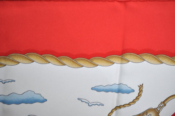 Authentic HERMES Carre 90 Scarf "RAILING" Silk Red K0033