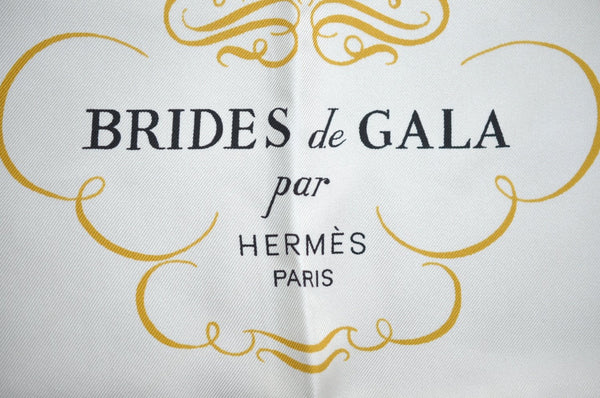 Authentic HERMES Carre 91 Scarf "BRIDES de GALA par" Silk Black K0329