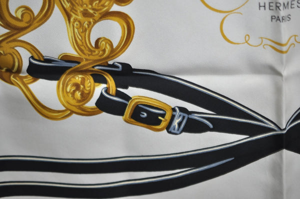 Authentic HERMES Carre 91 Scarf "BRIDES de GALA par" Silk Black K0329