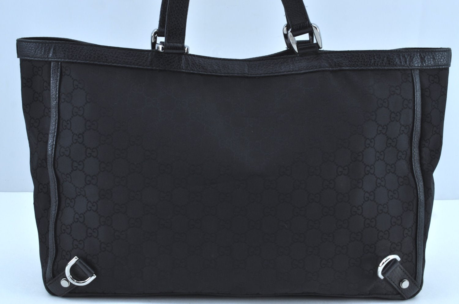 Authentic GUCCI Abbey Tote Bag Purse GG Nylon Leather 293580 Black K0542