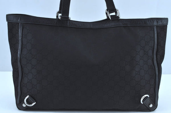 Authentic GUCCI Abbey Tote Bag Purse GG Nylon Leather 293580 Black K0542
