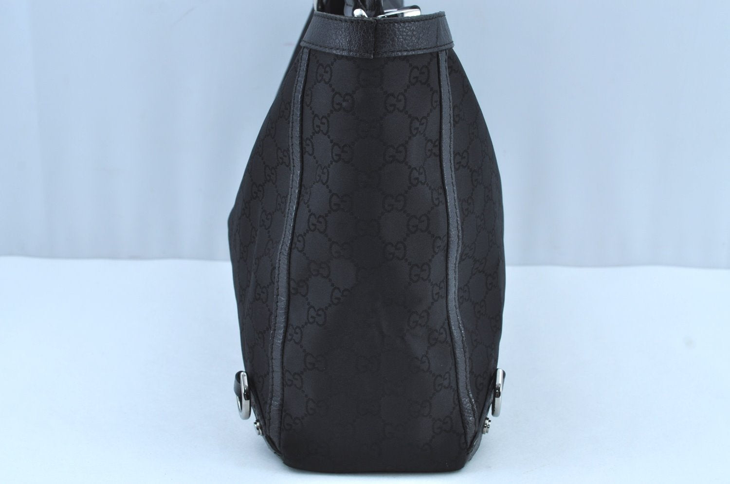 Authentic GUCCI Abbey Tote Bag Purse GG Nylon Leather 293580 Black K0542