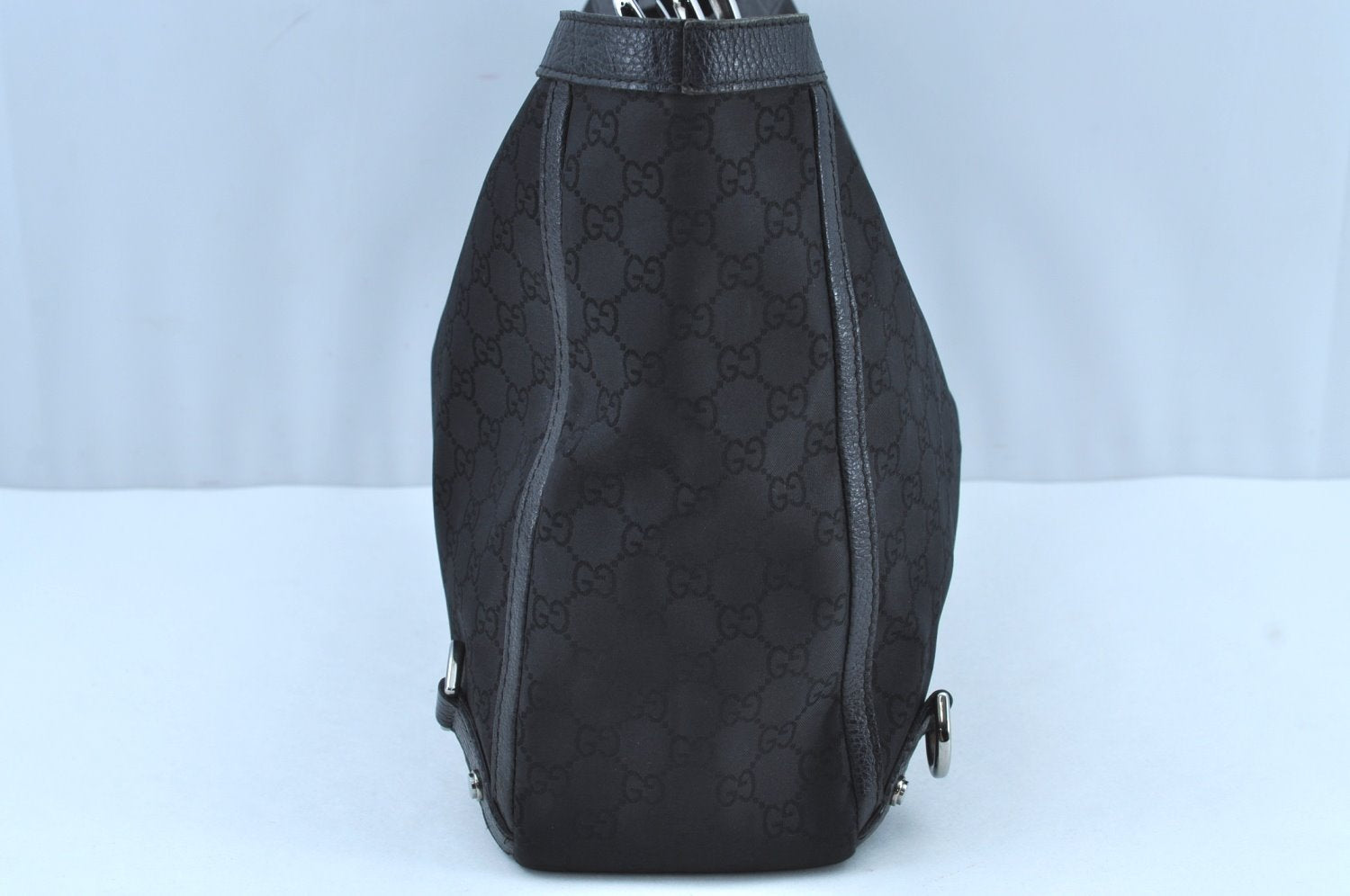 Authentic GUCCI Abbey Tote Bag Purse GG Nylon Leather 293580 Black K0542