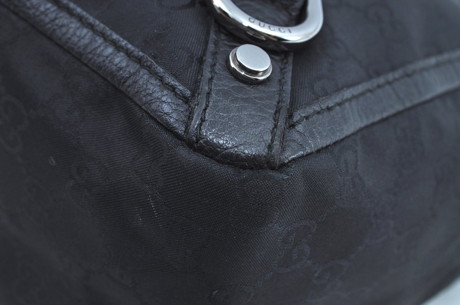 Authentic GUCCI Abbey Tote Bag Purse GG Nylon Leather 293580 Black K0542