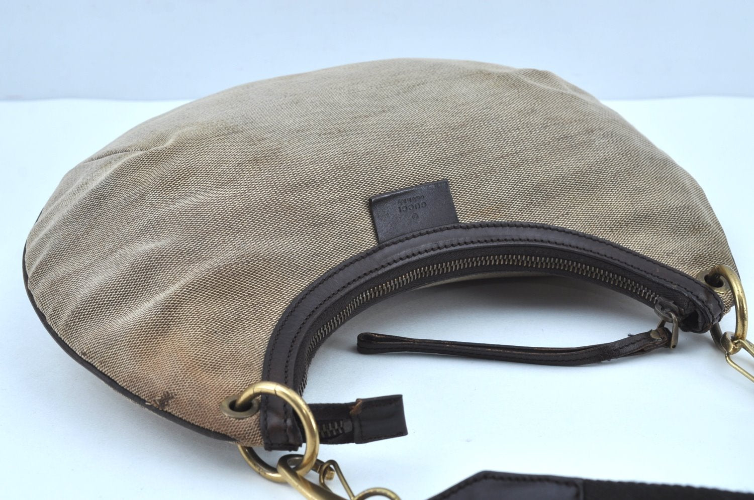 Authentic GUCCI Sherry Line Shoulder Hand Bag Canvas Leather 106669 Beige K0889
