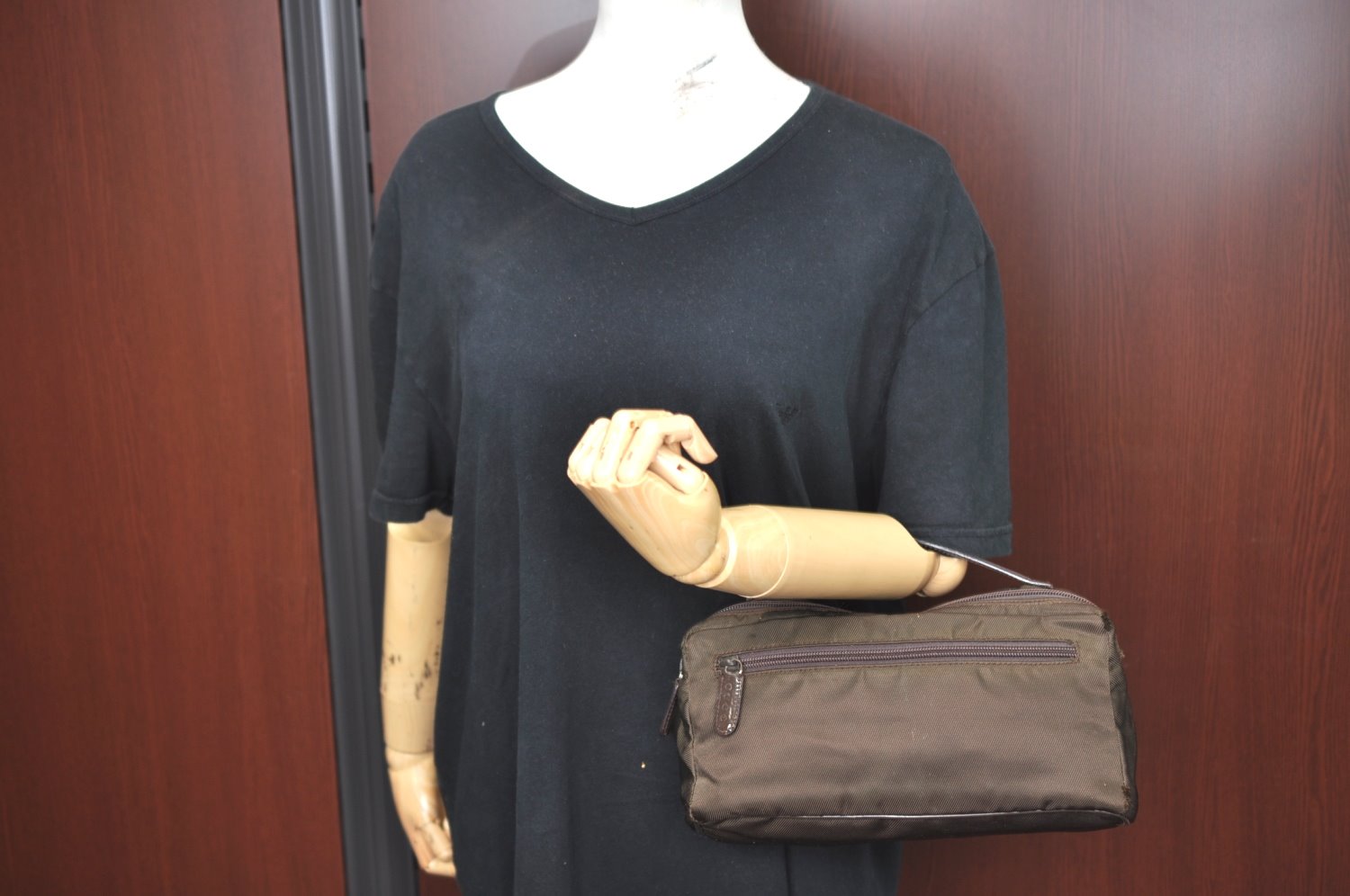 Authentic GUCCI Hand Bag Purse Nylon Leather Khaki Green Brown Junk K0986