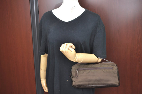 Authentic GUCCI Hand Bag Purse Nylon Leather Khaki Green Brown Junk K0986