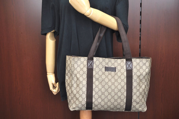 Authentic GUCCI Vintage Shoulder Tote Bag GG PVC Leather 141624 Brown K1268