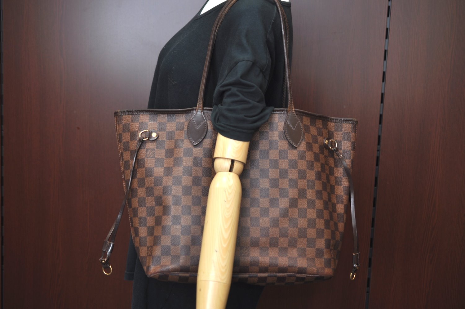 Authentic Louis Vuitton Damier Neverfull MM Shoulder Tote Bag N51105 LV K1602