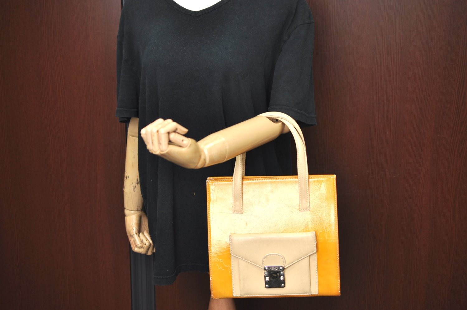 Authentic FENDI 2Way Shoulder Hand Bag Purse Leather Yellow K1687