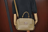 Authentic Salvatore Ferragamo Gancini Leather 2Way Hand Bag Beige Box SF K1812