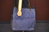 Authentic CHANEL Straw Matelasse Chain Shoulder Tote Bag Blue Purple CC K2016