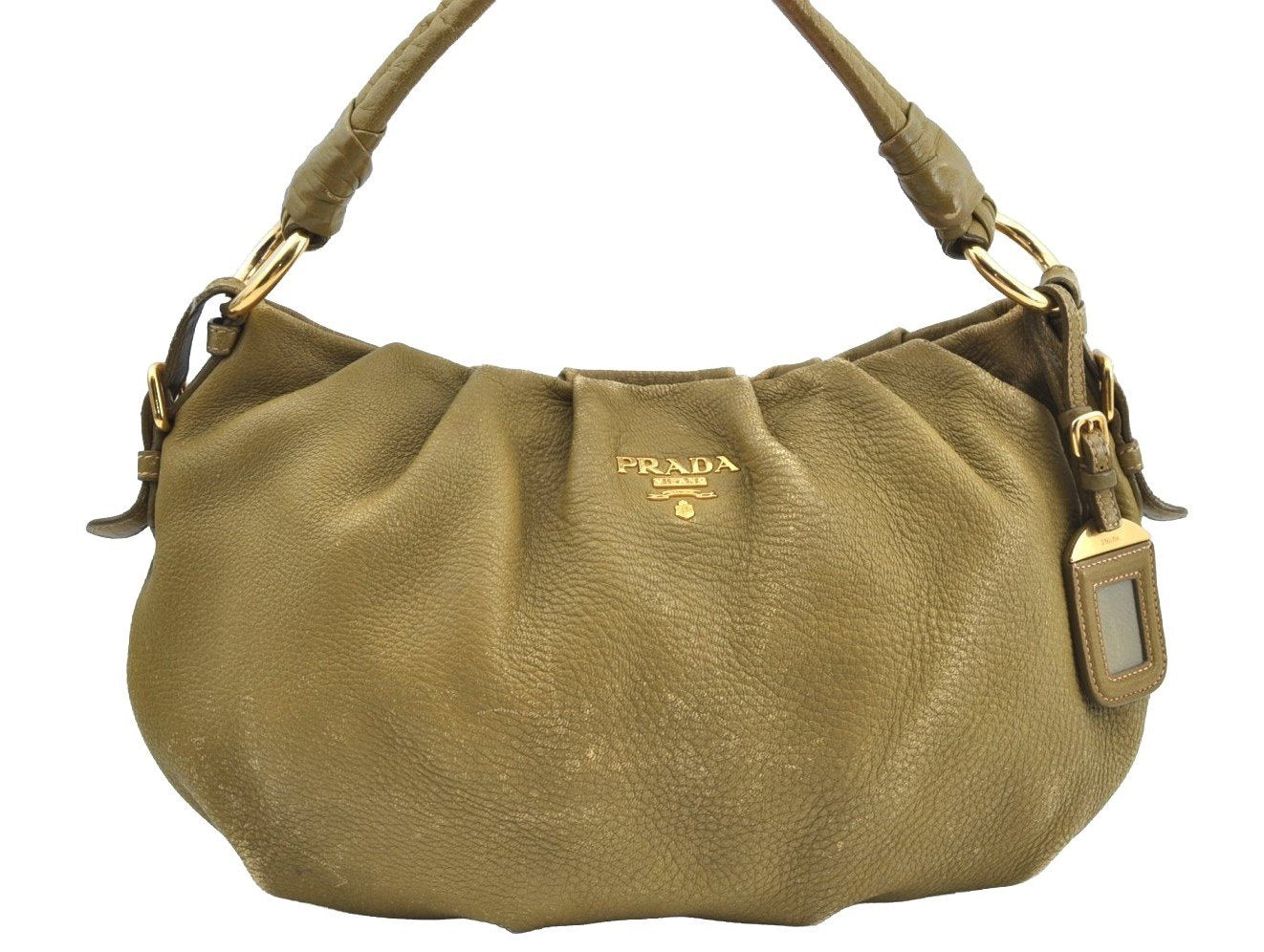 Authentic PRADA Vintage Leather Nappa Shoulder Hand Bag Green K2239