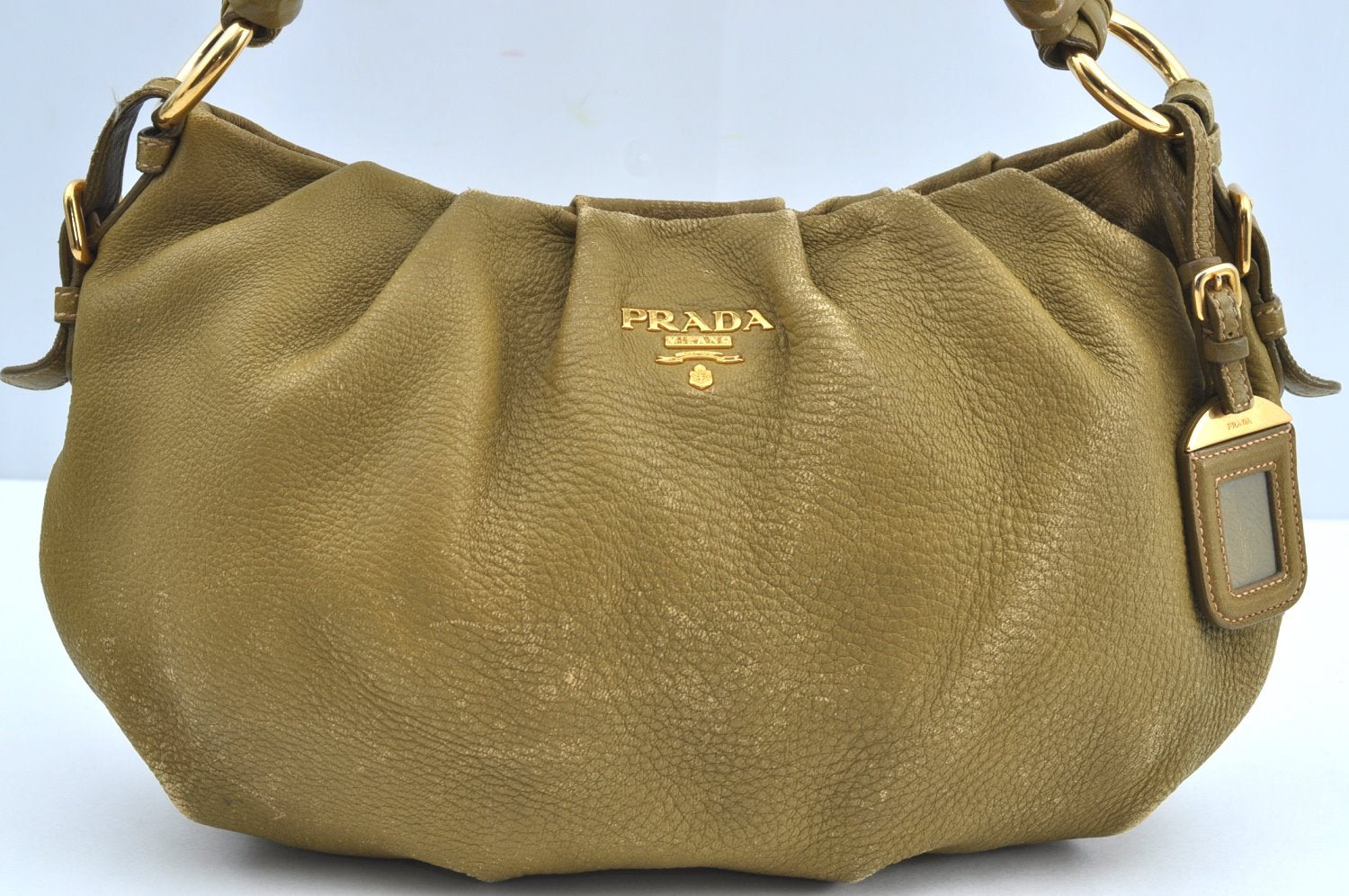 Authentic PRADA Vintage Leather Nappa Shoulder Hand Bag Green K2239