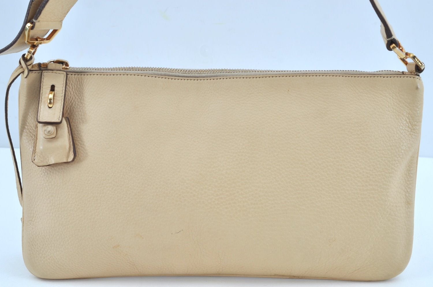 Authentic PRADA Vintage Leather Nappa Shoulder Hand Bag Purse Beige K2711