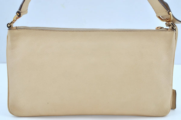 Authentic PRADA Vintage Leather Nappa Shoulder Hand Bag Purse Beige K2711