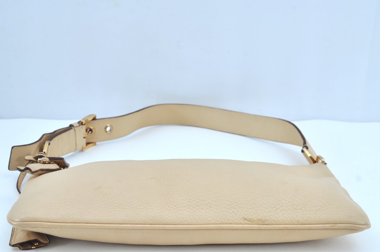 Authentic PRADA Vintage Leather Nappa Shoulder Hand Bag Purse Beige K2711