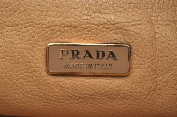 Authentic PRADA Vintage Leather Nappa Shoulder Hand Bag Purse Beige K2711