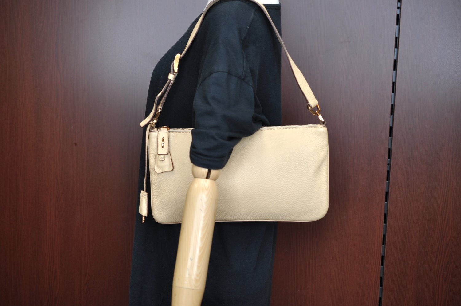 Authentic PRADA Vintage Leather Nappa Shoulder Hand Bag Purse Beige K2711