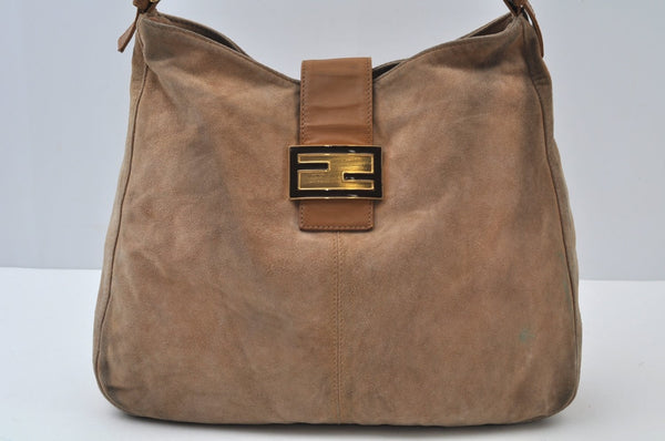 Authentic FENDI Vintage Shoulder Cross Body Bag Suede Leather Beige K3498