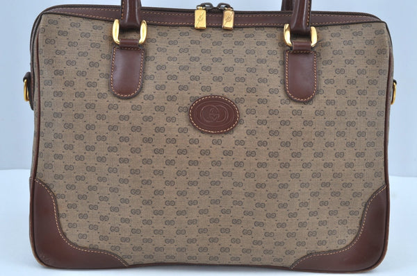 Authentic GUCCI Micro GG 2Way Shoulder Hand Boston Bag PVC Leather Brown K3545