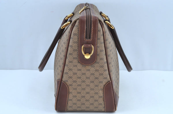 Authentic GUCCI Micro GG 2Way Shoulder Hand Boston Bag PVC Leather Brown K3545