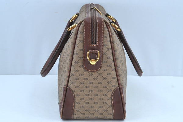 Authentic GUCCI Micro GG 2Way Shoulder Hand Boston Bag PVC Leather Brown K3545