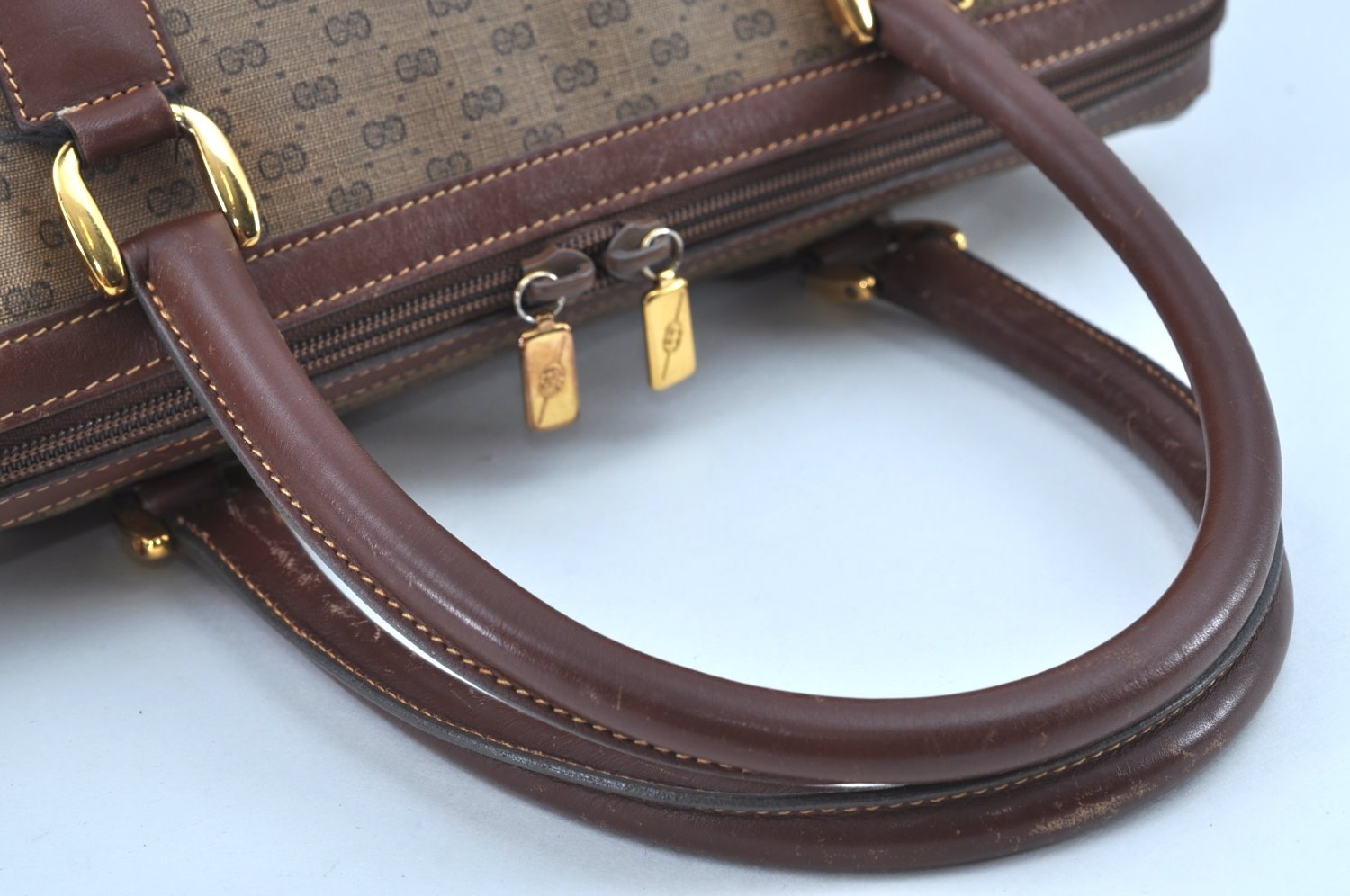 Authentic GUCCI Micro GG 2Way Shoulder Hand Boston Bag PVC Leather Brown K3545