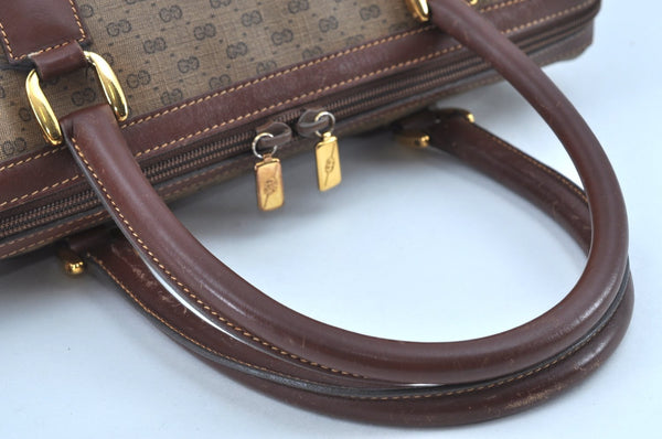 Authentic GUCCI Micro GG 2Way Shoulder Hand Boston Bag PVC Leather Brown K3545