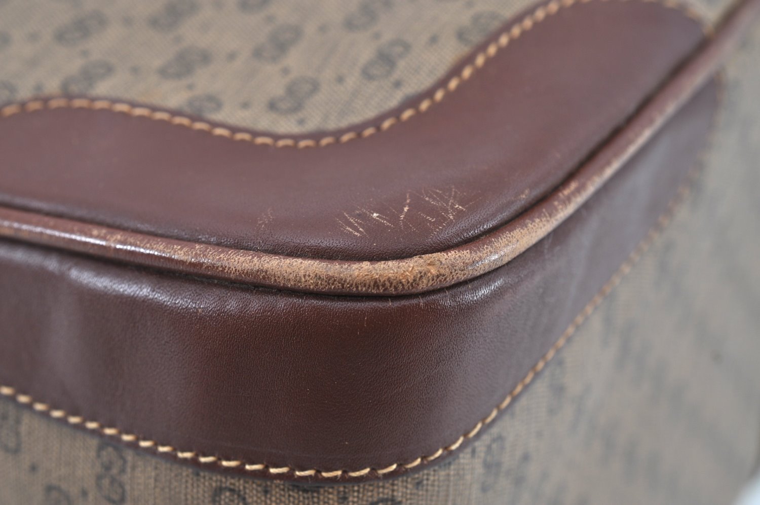 Authentic GUCCI Micro GG 2Way Shoulder Hand Boston Bag PVC Leather Brown K3545