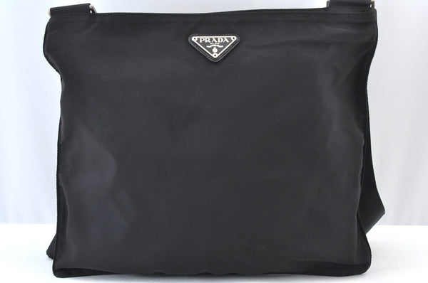 Authentic PRADA Nylon Tessuto Leather Shoulder Cross Body Bag Black K4025