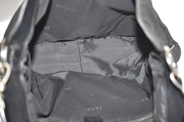Authentic GUCCI Bamboo Shoulder Hand Bag Nylon Leather 0011577 Black K4037