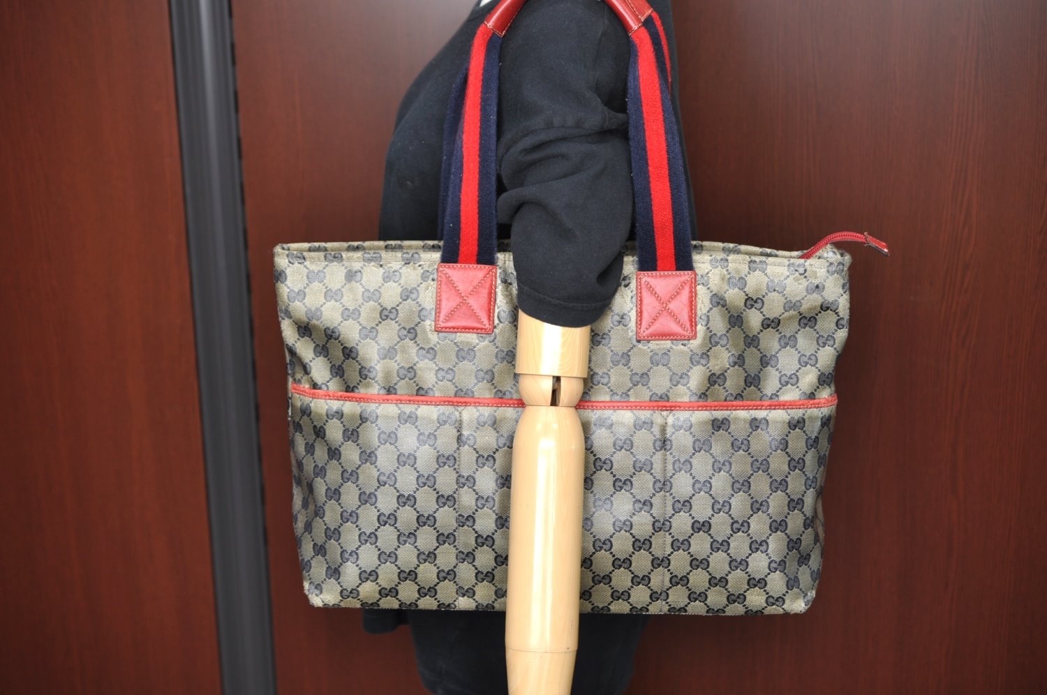 Authentic GUCCI Sherry Line GG Crystal Tote Bag PVC Leather 155524 Navy K4041