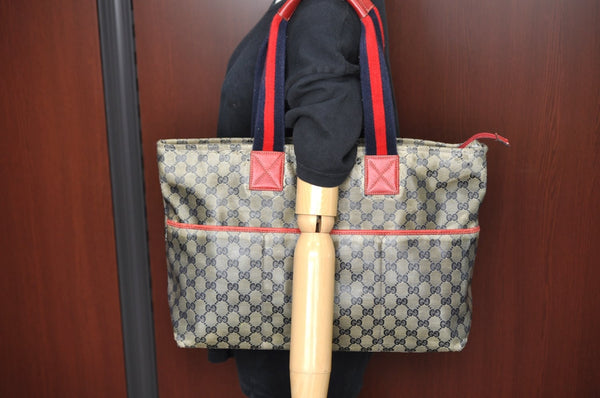 Authentic GUCCI Sherry Line GG Crystal Tote Bag PVC Leather 155524 Navy K4041