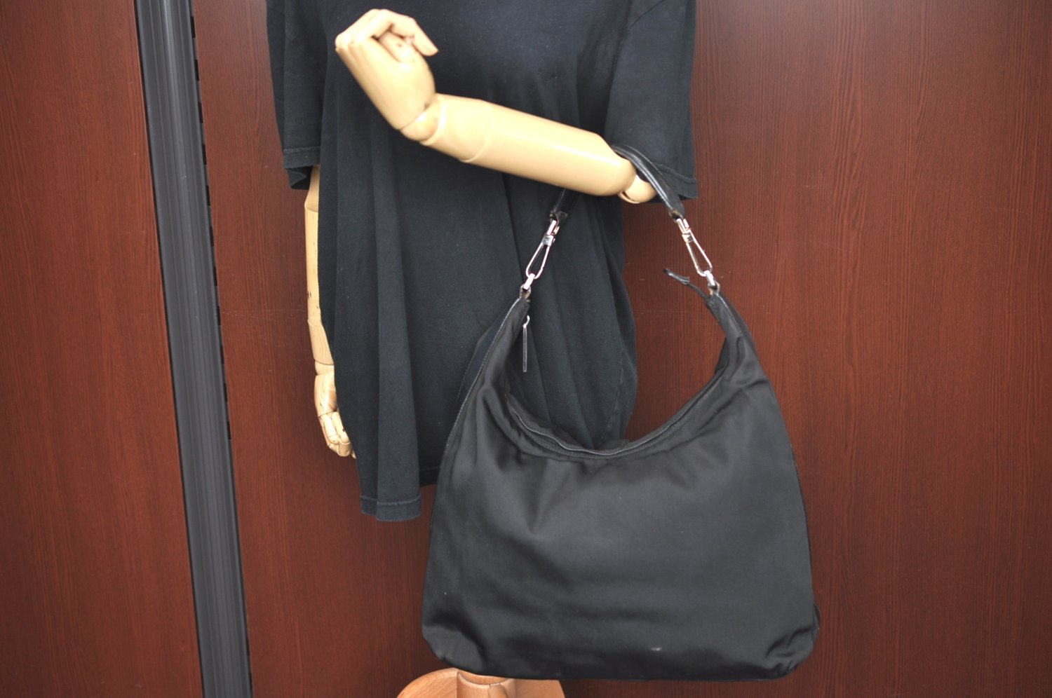 Authentic GUCCI Vintage Shoulder Hand Bag Nylon Leather Black  K4045