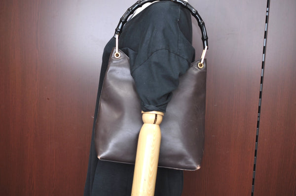 Authentic GUCCI Bamboo Shoulder Hand Bag Purse Leather 0013007 Brown K4070