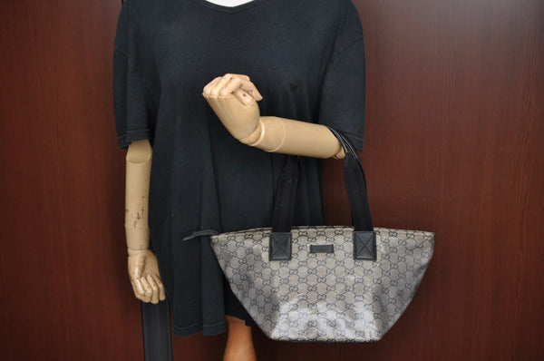 Authentic GUCCI GG Crystal Shoulder Tote Bag PVC Leather 131228 Blue K4088