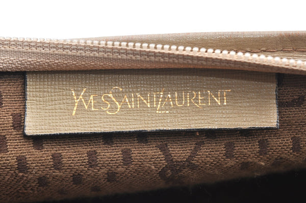 Authentic YVES SAINT LAURENT Clutch Hand Bag PVC Leather Khaki Beige K4125